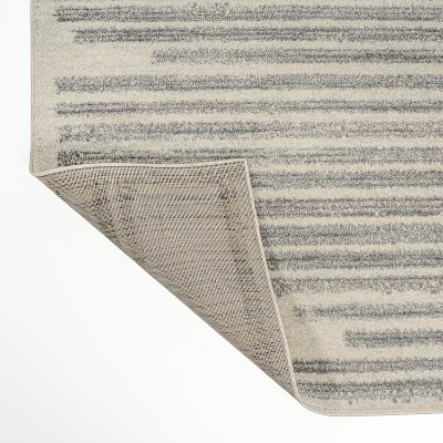 Khalil Cream and Gray Striped Synthetic Runner Rug 2'-2" X 8'