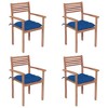 vidaXL Outdoor Patio Chairs with Blue Cushions - Stackable, Weather-Resistant, Solid Teak Wood Construction, 4 pcs Set - 2 of 4