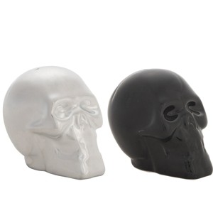 Transpac Halloween Metallic Skulls Dolomite Salt and Pepper Shakers Collectables Black and White 3.25 in. Set of 2 - 1 of 4