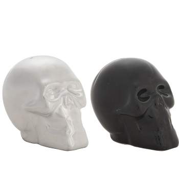 Transpac Halloween Metallic Skulls Dolomite Salt and Pepper Shakers Collectables Black and White 3.25 in. Set of 2