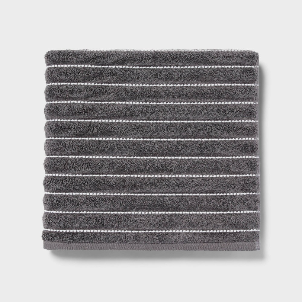 Photos - Towel Performance Plus Bath  Dark Gray Striped - Threshold™: Heavyweight Cotton Blend, Fade-Resistant, OEKO-TEX Certified