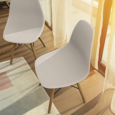 White Armless Dining Side Chairs with Beech Wood Legs (Set of 4)
