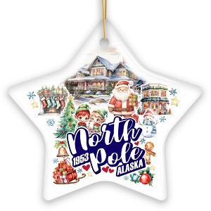 City of North Pole Alaska Artistic Christmas Ornament, Decorated Ceramic Souvenir with Santa and Elf Themes| OrnamentallyYou - 1 of 4