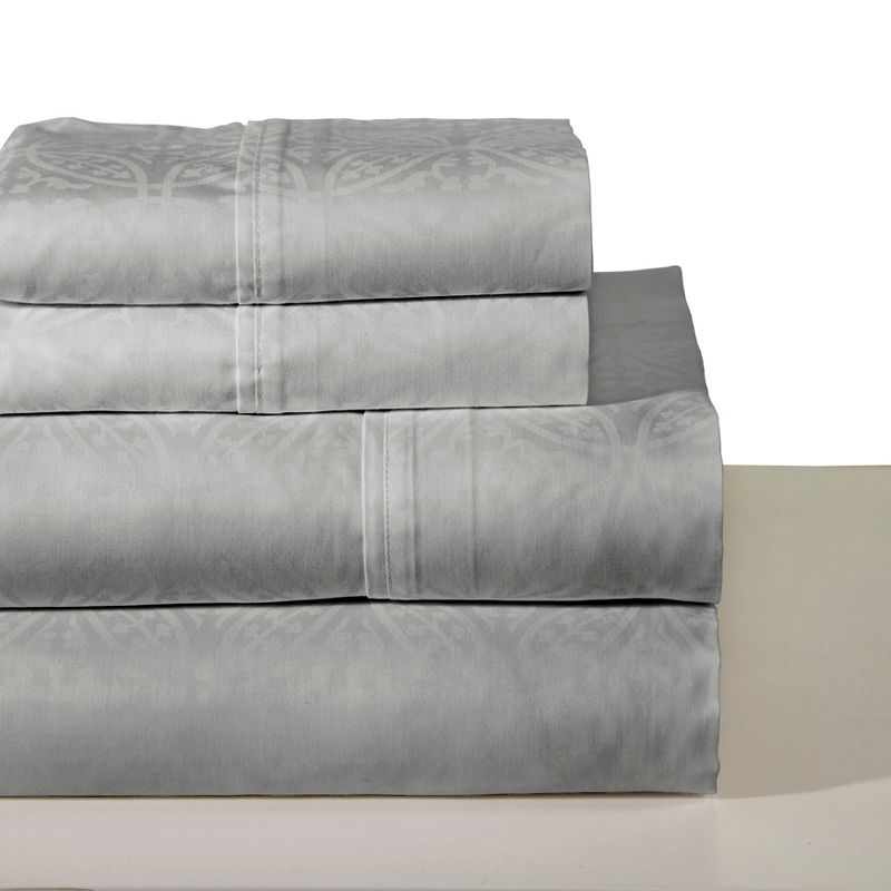Pointehaven 300 Thread Count Tone on Tone Printed 100% Cotton Sateen Sheet Set, 1 of 3