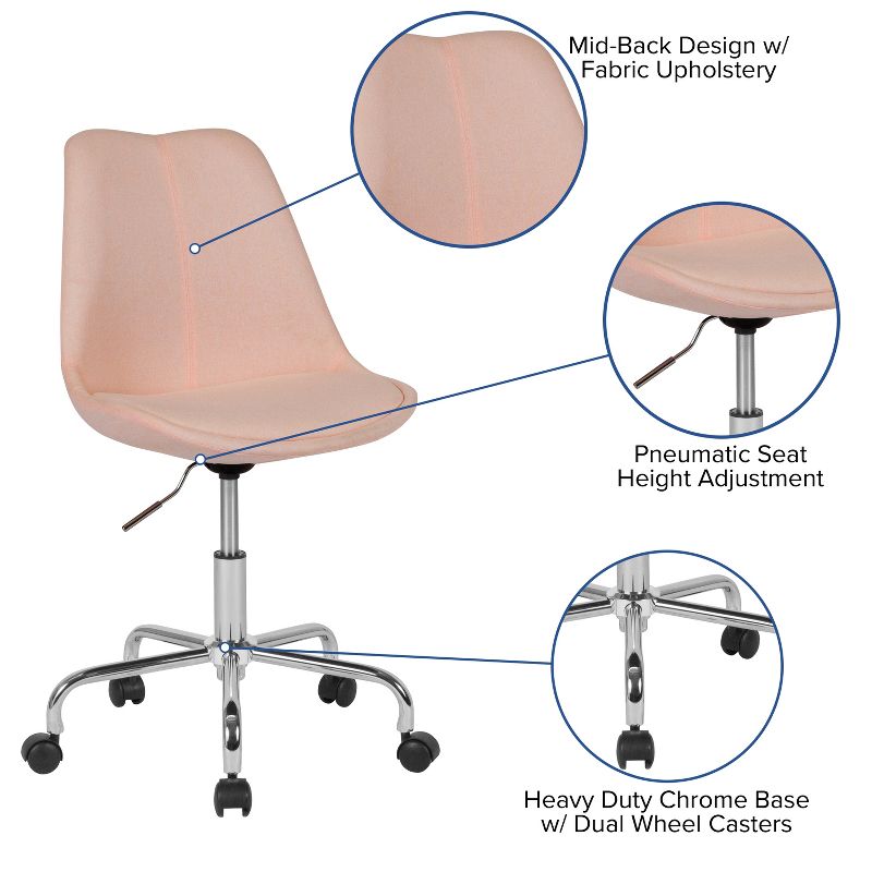 Emma and Oliver Mid-Back Pink Fabric Pneumatic Lift Task Office Chair with Chrome Base, 3 of 11