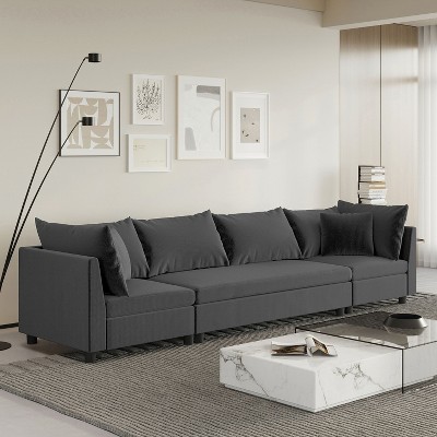 NicBex Couches for Living Room 116" Modular Sectional 4 Seat Sofa Chenille Comfy Minimalist Style Sofa Couch with 4 Pillows, Gray