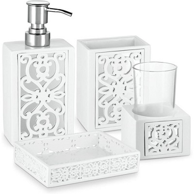 Creative Scents Mirror Janette White 4 Piece Bathroom Accessories Set