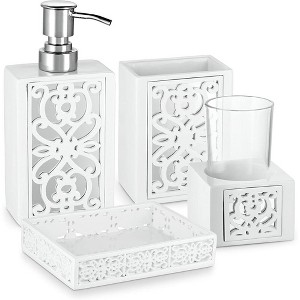 Creative Scents Mirror Janette White 4 Piece Bathroom Accessories Set - 1 of 4