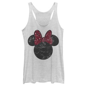 Women's Mickey & Friends Minnie Mouse Distressed Leopard Bow Racerback Tank Top - 1 of 4