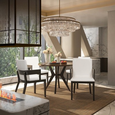 Set of 2 Modern Arm Dining Chairs, Wood Frame with Glossy PU Leather Upholstery for Kitchen, Dining Room, or Contemporary Seating Areas-Maison Boucle