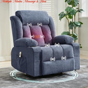 360° Swivel Rocker Recliner Chair w/ Heat & Massage, Widen Overstuffed Oversize Single Sofa Lounge Chair w/ USB Charging 3 Angle Modes - 1 of 4