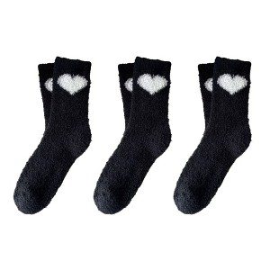 Anna-Kaci 3-Pair Fuzzy Heart Knit Crew Socks Set with Soft Plush Texture, Stretchy Cozy Fabric, and Cute Heart Accent for Gifting - 1 of 4