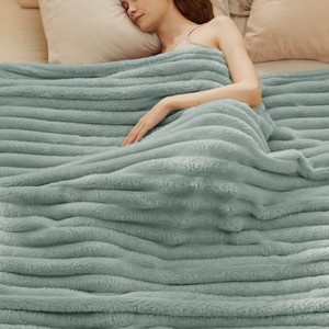 Bedsure White Throw Fleece Blanket for Couch, Super Soft Cute Small Throws for Girls, 50x60 inches, Wider Striped Design - 1 of 4