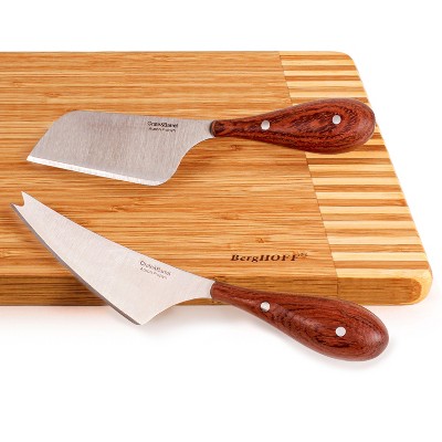 Aaron Probyn Medium Wood Round Bamboo Cheese Board Set with Stainless Steel Knives