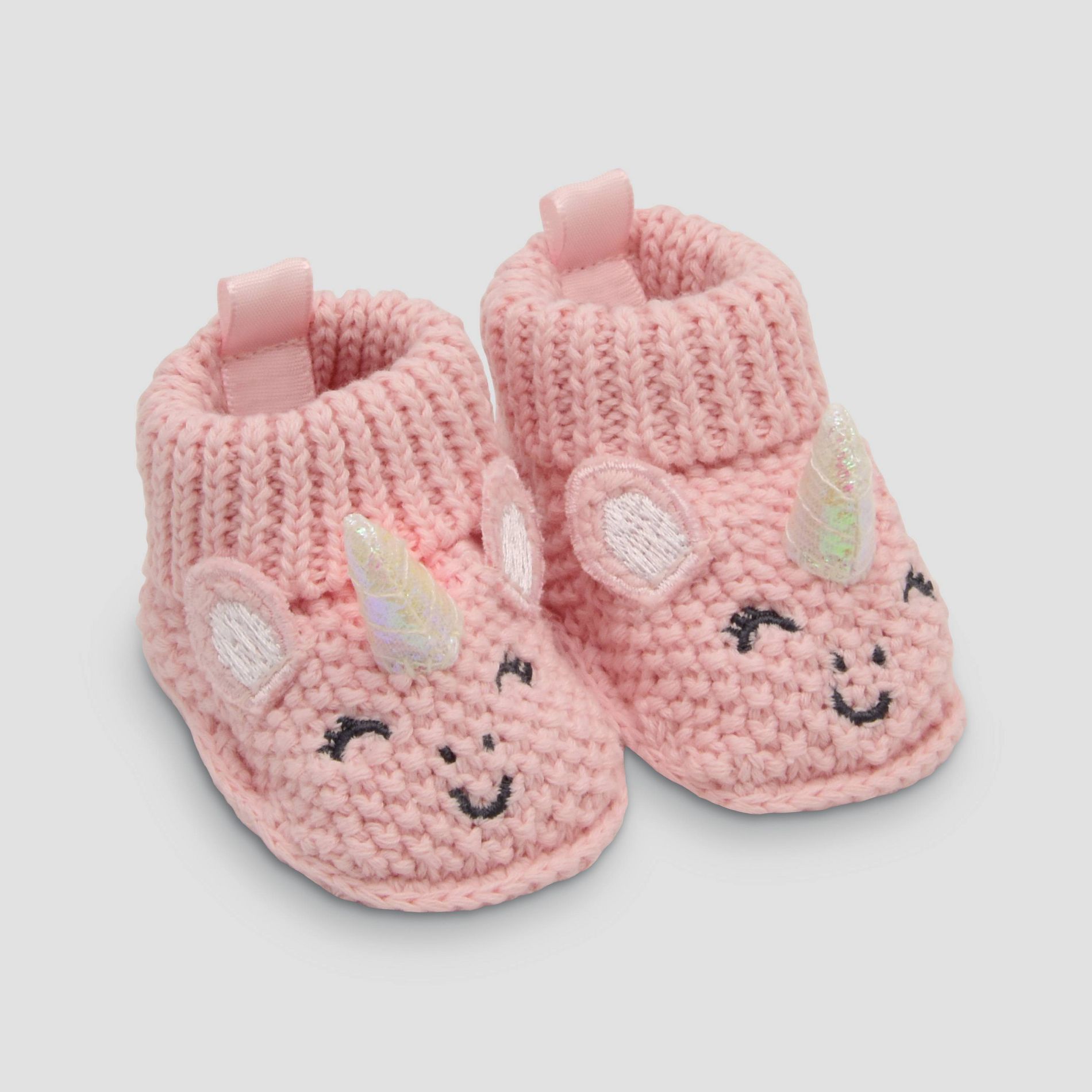 Carter's Just One You® Baby Girls' Knitted Slippers - Pink Newborn: Unicorn Pattern, Pull-On Bootie, Cotton Lining