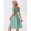 Allegra K Women's Smocked Gingham Square Neck Short Sleeve Casual Plaid Dress - 3 of 4