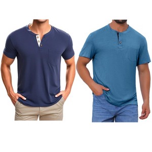 INSPIRE CHIC Men's Summer Short Sleeve Button Basic Henley T-Shirts 2 Packs - 1 of 4