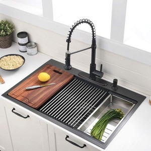 36 Inch Gunmetal Black Drop in Workstation kithchen Sink,Gauge Topmount Drop in Single Bowl Stainless Steel Kitchen Sink with Accessories - 1 of 1