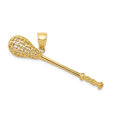 Black Bow Jewelry 14k Yellow Gold Large 3D Lacrosse Stick Pendant