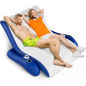 Jasonwell Giant Luxury Pool Float Recliner Chair for 1-2 Adults, Heavy Duty Inflatable Lounger for Pool, Lake, Beach - Blue, 59"D x 69"W x 30"H - 1 of 4