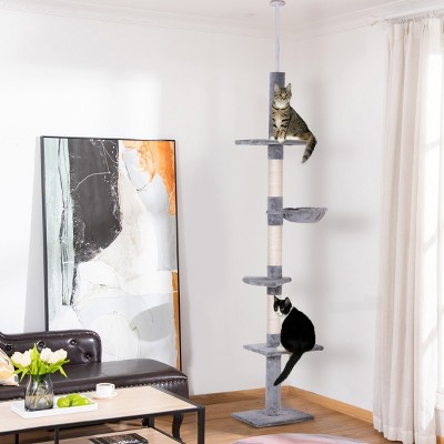 LAOTIES Adjustable 9ft Floor-to-Ceiling Cat Tree Tower,Multi Level Cat Condo with Scratching Posts and Platforms