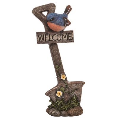 Transpac Resin 10 in. Brown Spring Garden Tools with Bird Statuette