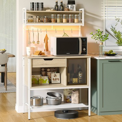 Besiter 60" Kitchen Baker's Rack with LED Light 6-Tier Microwave Stand with Storage Drawer Cabinet & 8 Hooks