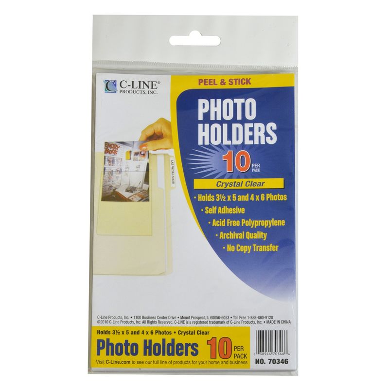 C-Line® Peel & Stick Photo Holders, Clear, 4" x 6", 10 Per Pack, 5 Packs, 3 of 5