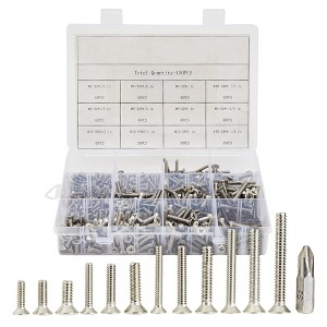 Built Industrial 400 Piece Phillips Machine Screw Assortment Kit, 304 Stainless Steel Flathead Screws with #2 Phillips Driver Bit, Case - 1 of 4