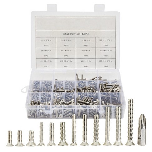 Built Industrial 400 Piece Phillips Machine Screw Assortment Kit, 304 Stainless Steel Flathead Screws with #2 Phillips Driver Bit, Case - image 1 of 4