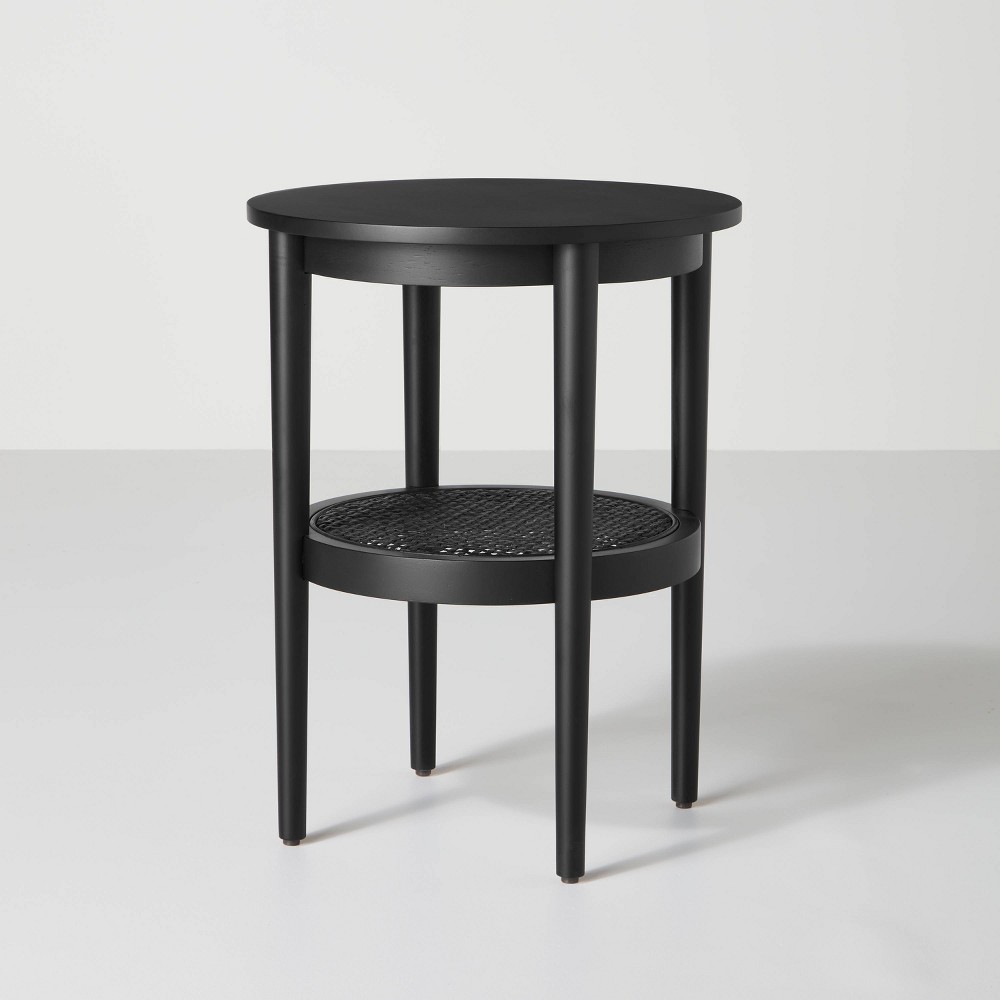 Photos - Dining Table Wood & Cane Round Accent Side Table - Black - Hearth & Hand™ with Magnolia