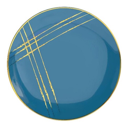 Smarty Had A Party 7.5" Blue with Gold Brushstroke Round Disposable Plastic Appetizer/Salad Plates (120 Plates) - image 1 of 2