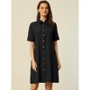 Allegra K Women's Collared Side Pockets Button Up Cotton Belted Shirt Dress - 2 of 4