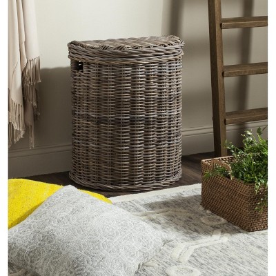 Gray Wicker Upright Laundry Hamper with Lid