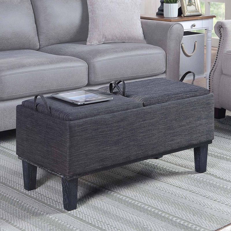 Breighton Home Designs4Comfort Brentwood Storage Ottoman with Reversible Trays Dark Charcoal Gray Fabric/Black, 2 of 7