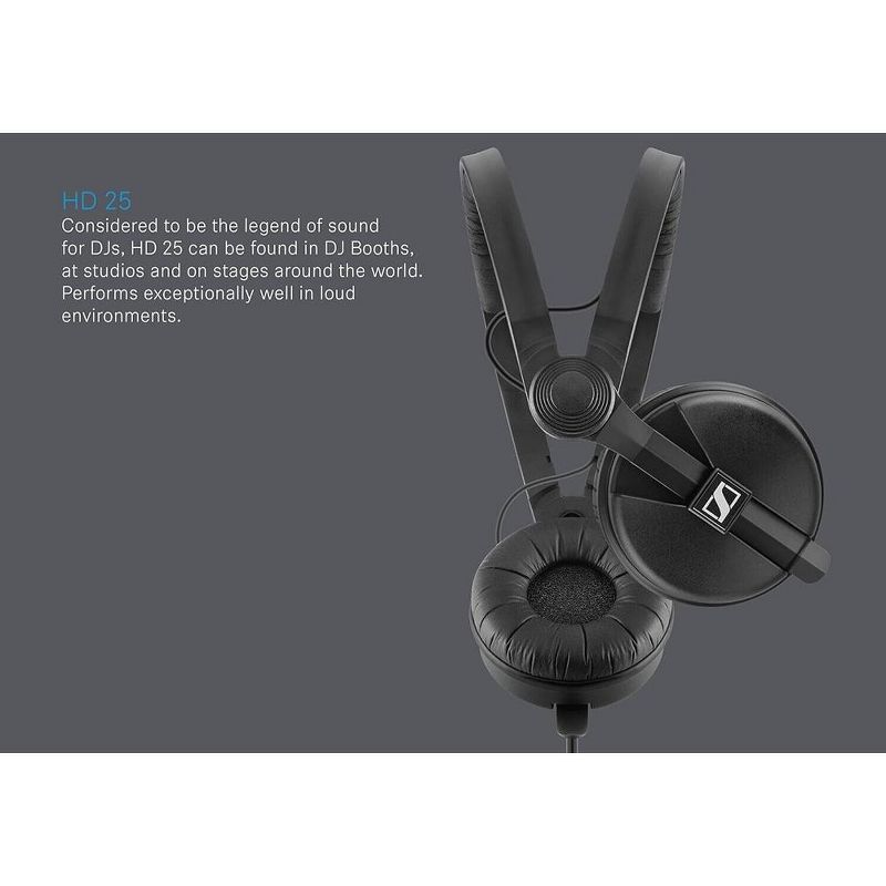 Sennheiser HD 25 Over th Ear Professional DJ Headphones - Black, 3 of 9