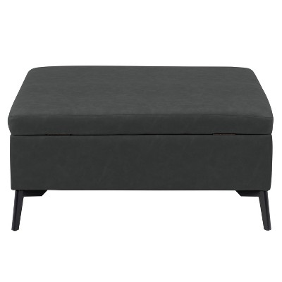 Linden Square Black Fabric Storage Ottoman with Metal Legs
