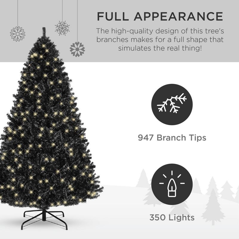 Best Choice Products Pre-Lit Black Christmas Tree, Artificial Holiday Decoration w/ Branch Tips, Incandescent Lights, 3 of 10