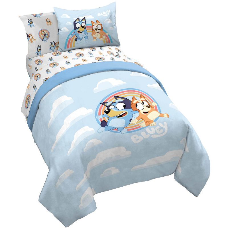 Saturday Park Bluey Rainbow in the Clouds 100% Organic Cotton Bed Set, 1 of 8