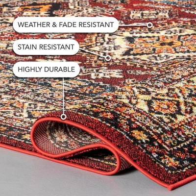 Medieval Red Round Synthetic Indoor/Outdoor Area Rug