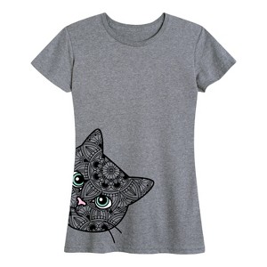 Women's - Instant Message - Peeking Decorative Cat Short Sleeve Graphic T-Shirt - 1 of 4