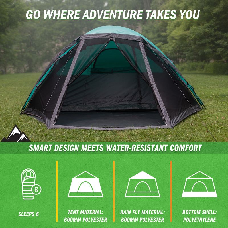 Wakeman Outdoors 6 Man Tent with Screen Room, Teal, 5 of 15