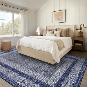 Indoor Modern Bordered Solid Color Area Rugs for Bedroom Living Room Easy Care Washable Soft Low Pile Non Slip Foldable Carpet - 1 of 4