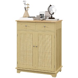 Kitchen Storage Cabinet, Sideboard Floor Cupboard with Solid Wood Top, Adjustable Shelf, and 2 Drawers - 1 of 4