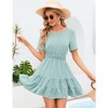 Women's Summer Round Neck Short Sleeve Casual Mini Swiss Dot Chiffon Smocked Waist Tiered Ruffle Hem Beach Dresses - 2 of 4