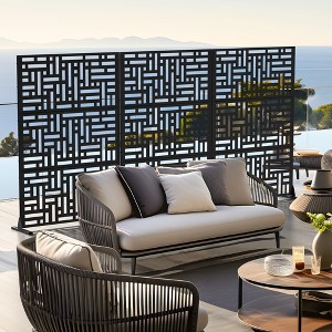 Wooakway 72"H 47"W 16"D Metal Outdoor Privacy Screen Freestanding Patio Decorative Screens - 1 of 4