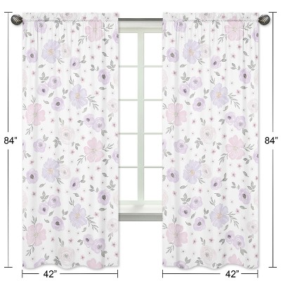 Lavender and Gray Floral Polyester Kids Window Panels