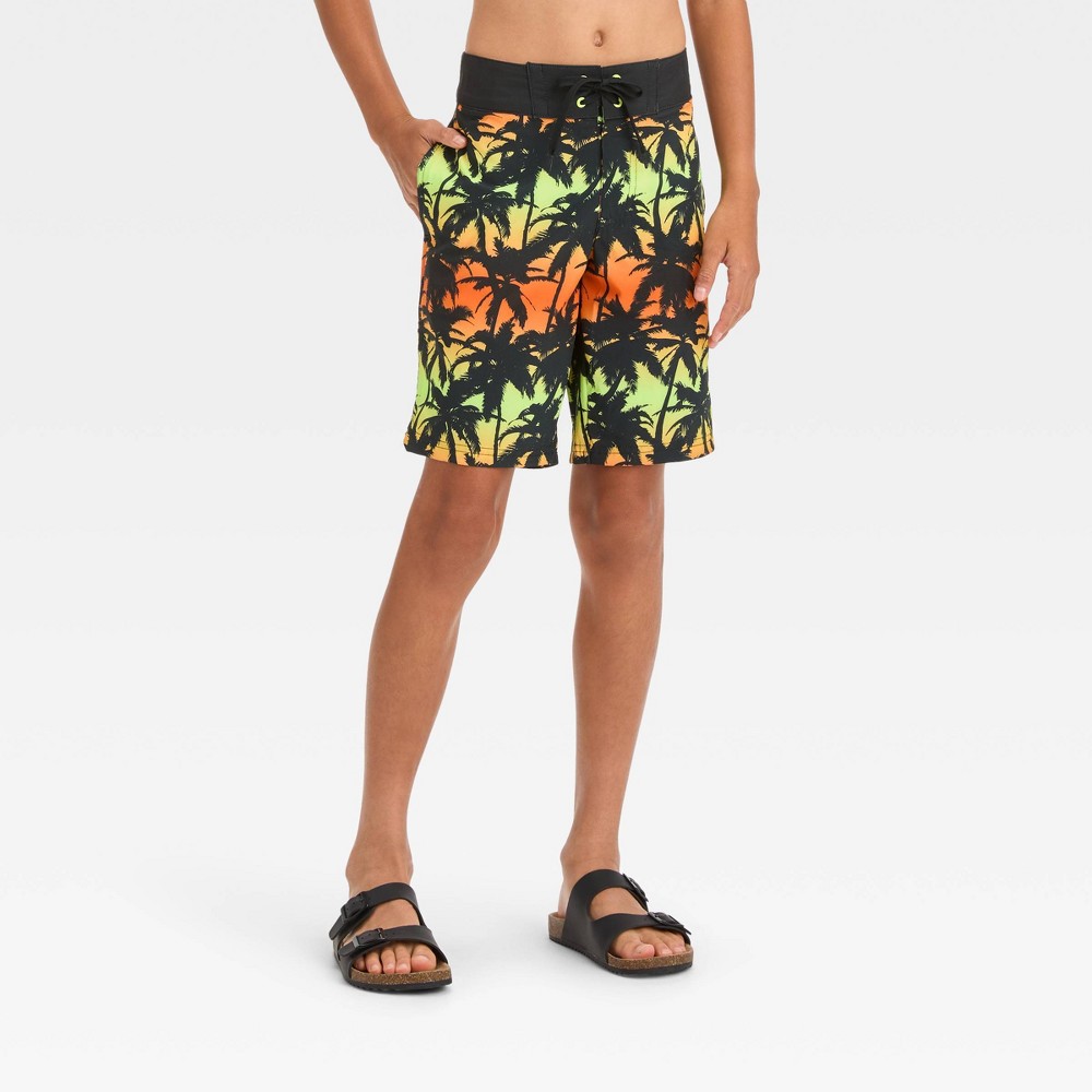 Photos - Swimwear Boys' Ombre Palm Leaf Printed Swim Shorts - art class™ Gold 8 Husky