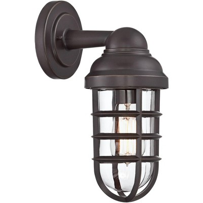 Marlowe Rustic Bronze Cage Outdoor Wall Light with Glass Shade