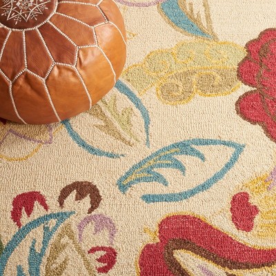 Handmade Red Floral Wool Tufted Area Rug